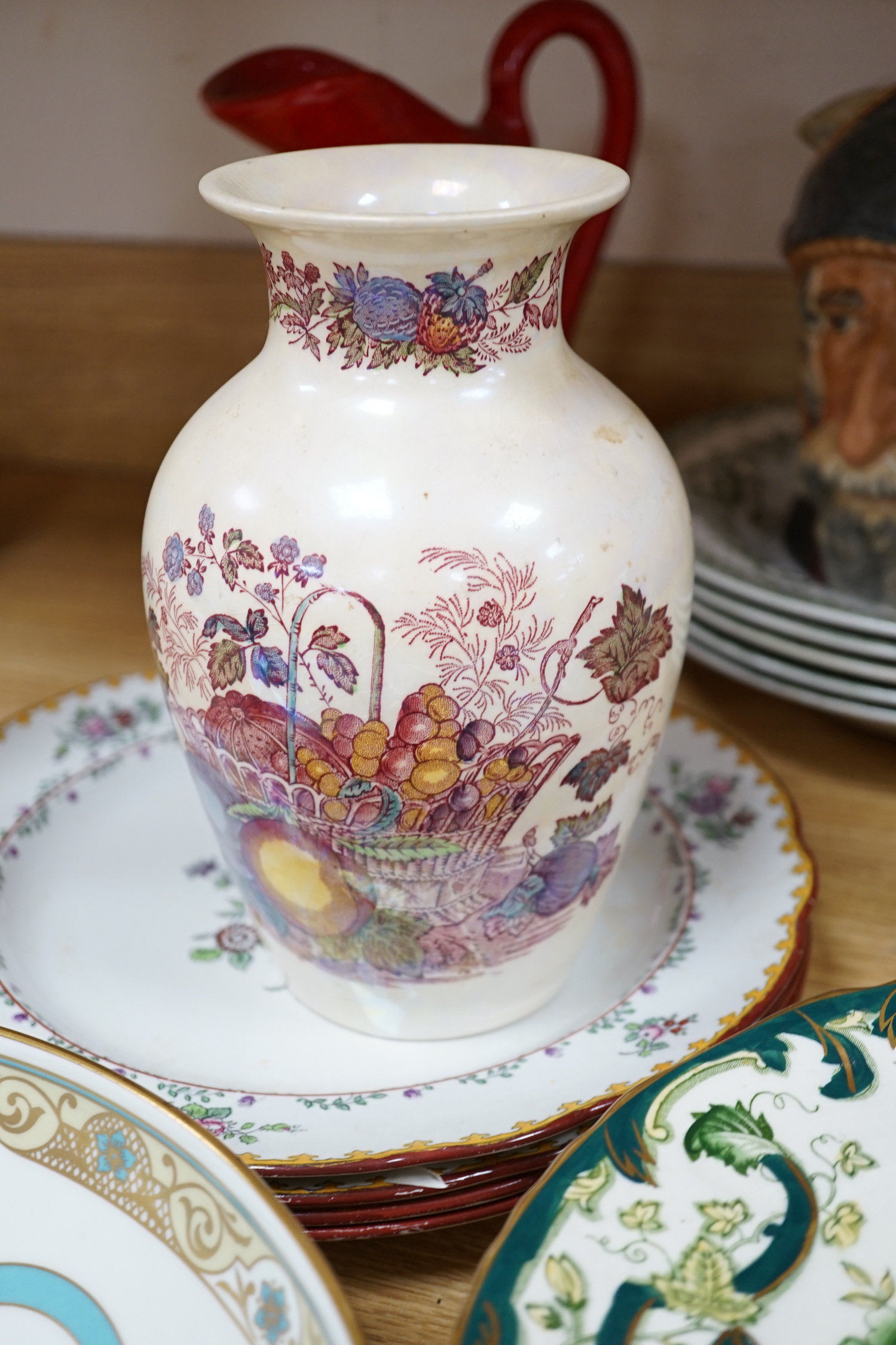 A Spode collectors plate, a Victorian teapot, a Masons vase a Minton dish etc, vase 21cm high